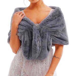 Elegant Gray Faux Fur Wrap